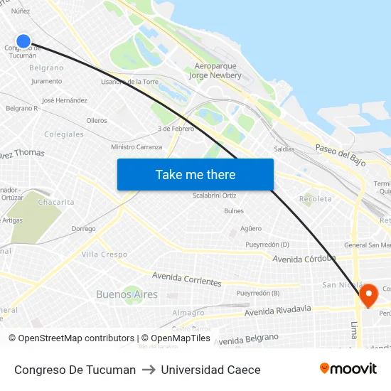 Congreso De Tucuman to Universidad Caece map