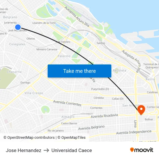 Jose Hernandez to Universidad Caece map