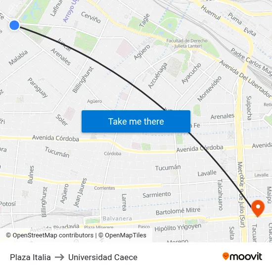 Plaza Italia to Universidad Caece map