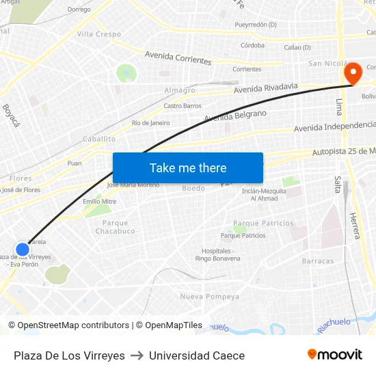 Plaza De Los Virreyes to Universidad Caece map