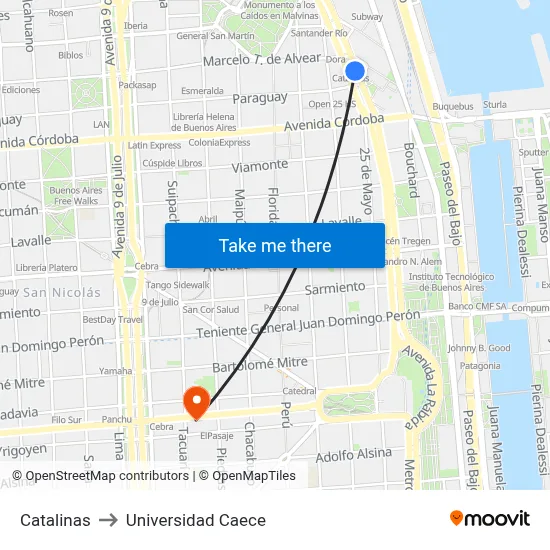 Catalinas to Universidad Caece map