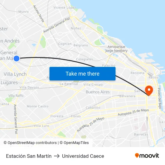 Estación San Martín to Universidad Caece map