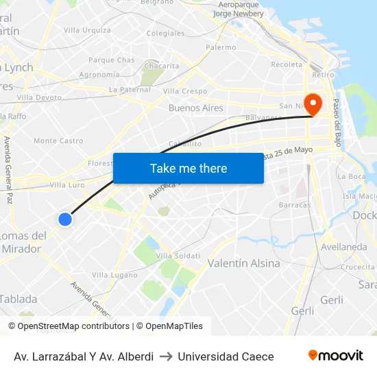 Av. Larrazábal Y Av. Alberdi to Universidad Caece map