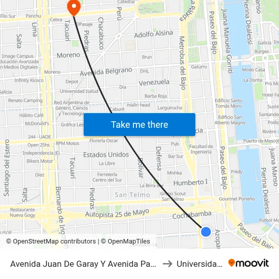 Avenida Juan De Garay Y Avenida Paseo Colón (130 - 159) to Universidad Caece map