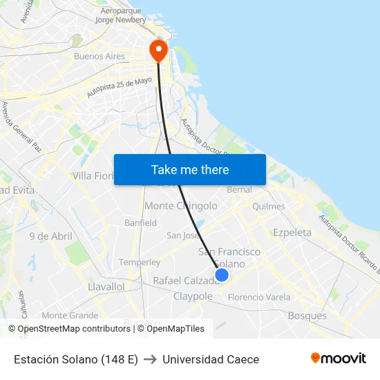 Estación Solano (148 E) to Universidad Caece map