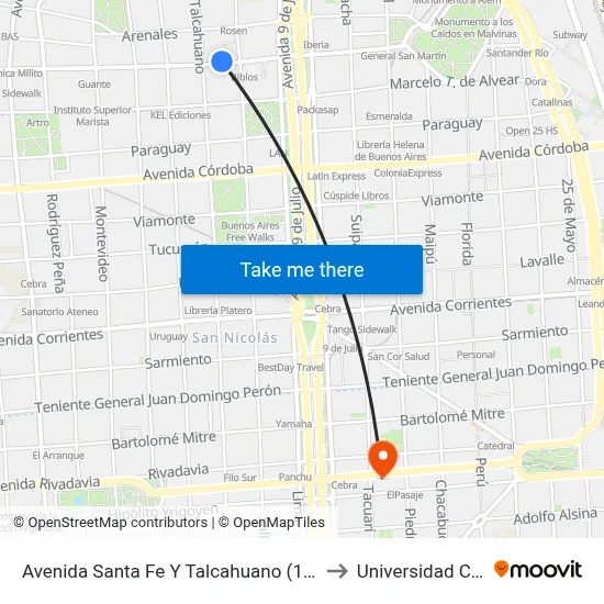Avenida Santa Fe Y Talcahuano (106 - 150) to Universidad Caece map