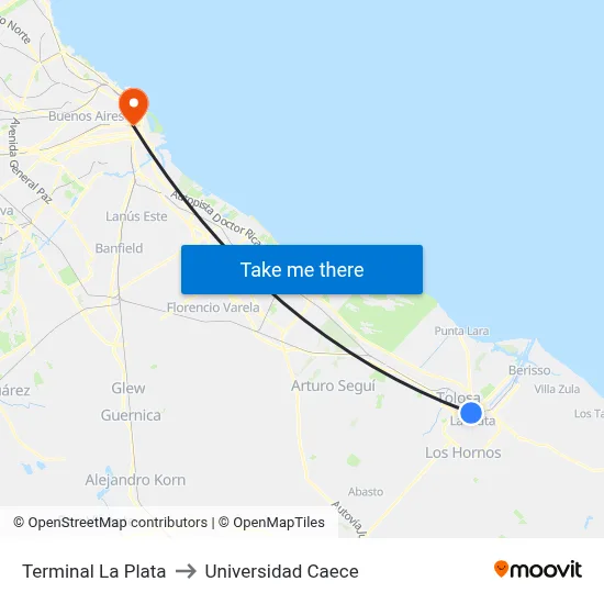 Terminal La Plata to Universidad Caece map