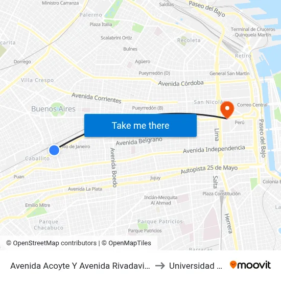 Avenida Acoyte Y Avenida Rivadavia (42 - 135) to Universidad Caece map