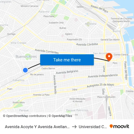 Avenida Acoyte Y Avenida Avellaneda (42) to Universidad Caece map
