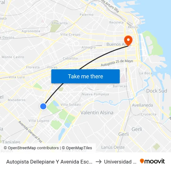Autopista Dellepiane Y Avenida Escalada (8 - 51) to Universidad Caece map
