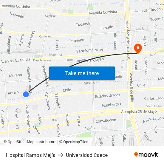 Hospital Ramos Mejía to Universidad Caece map
