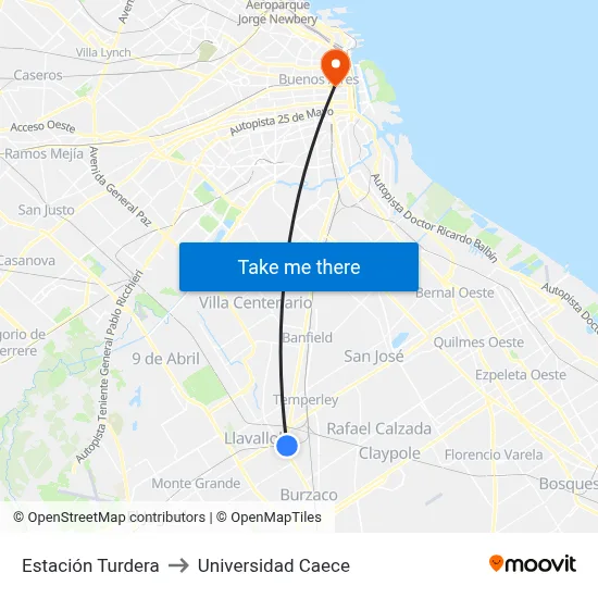 Estación Turdera to Universidad Caece map