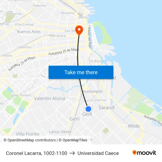 Coronel Lacarra, 1002-1100 to Universidad Caece map