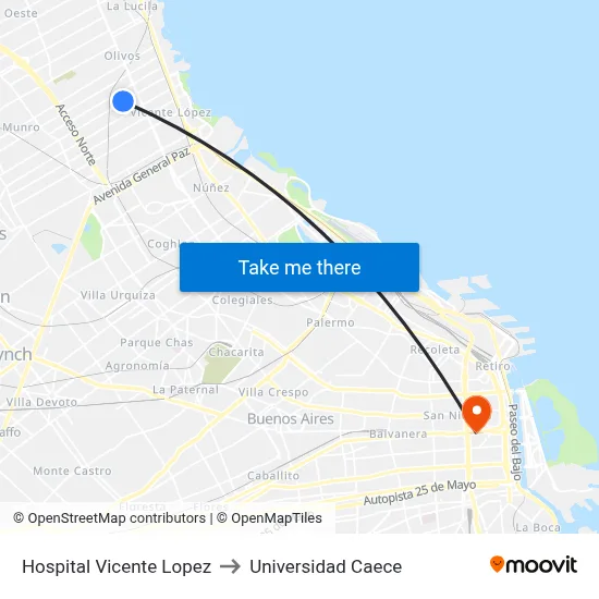 Hospital Vicente Lopez to Universidad Caece map