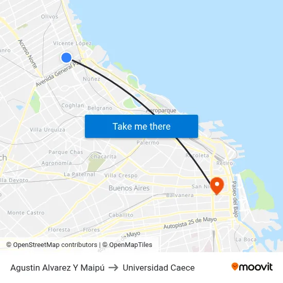 Agustin Alvarez Y Maipú to Universidad Caece map