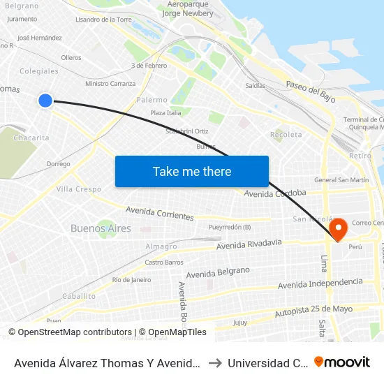 Avenida Álvarez Thomas Y Avenida Lacroze to Universidad Caece map