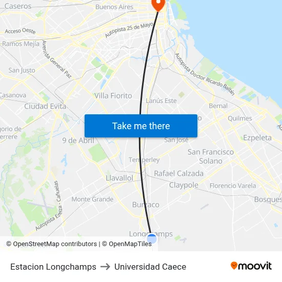 Estacion Longchamps to Universidad Caece map