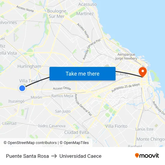 Puente Santa Rosa to Universidad Caece map