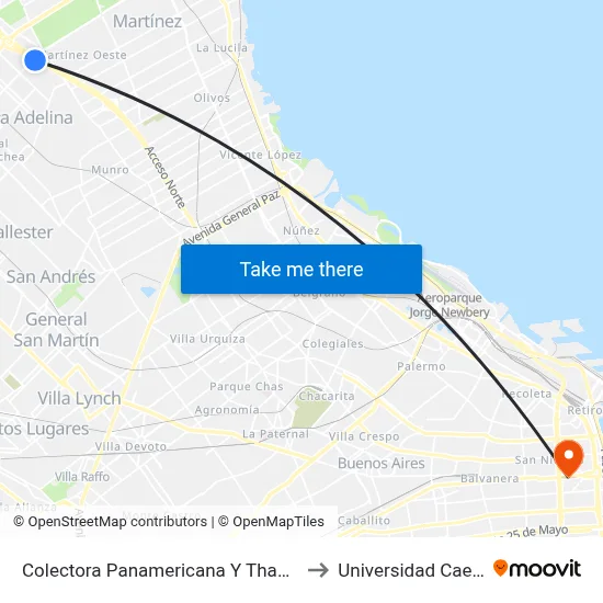 Colectora Panamericana Y Thames to Universidad Caece map
