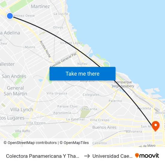 Colectora Panamericana Y Thames to Universidad Caece map