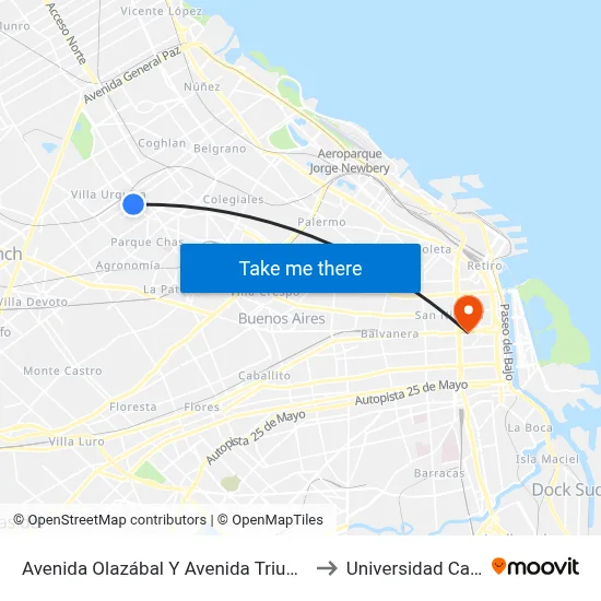 Avenida Olazábal Y Avenida Triunvirato to Universidad Caece map