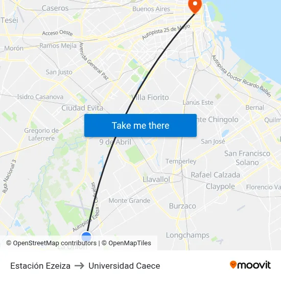 Estación Ezeiza to Universidad Caece map