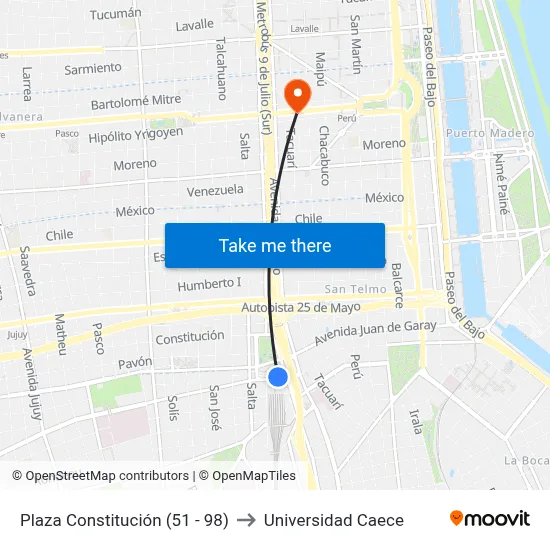 Plaza Constitución (51 - 98) to Universidad Caece map