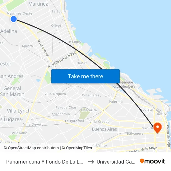 Panamericana Y Fondo De La Legua to Universidad Caece map