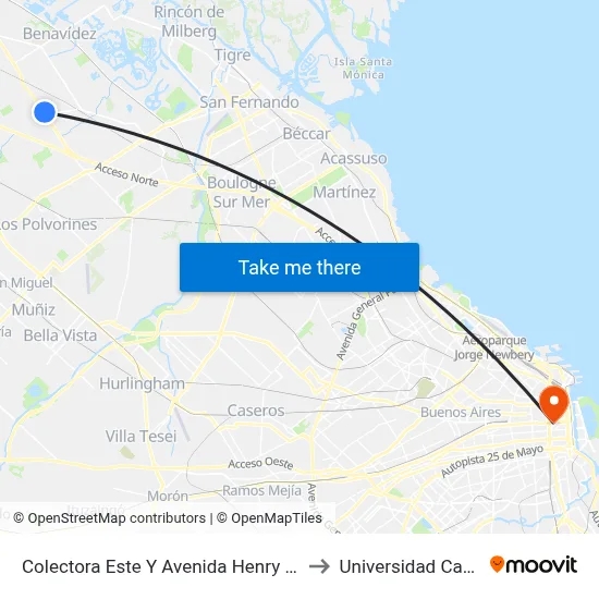 Colectora Este Y Avenida Henry Ford to Universidad Caece map
