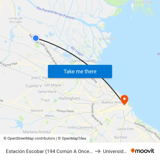 Estación Escobar (194 Común A Once - Pza. Italia - Semirápido) to Universidad Caece map