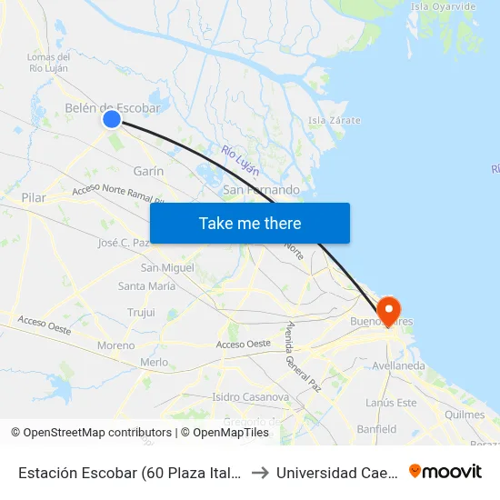 Estación Escobar (60 Plaza Italia) to Universidad Caece map