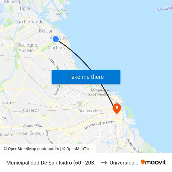 Municipalidad De San Isidro (60 - 203 - 333 - 343 - 365 - 371) to Universidad Caece map