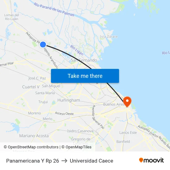 Panamericana Y Rp 26 to Universidad Caece map