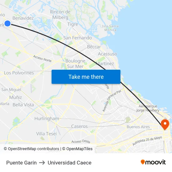 Puente Garín to Universidad Caece map