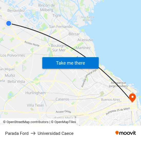 Parada Ford to Universidad Caece map