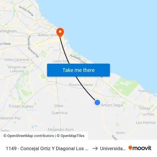 1149 - Concejal Ortiz Y Diagonal Los Guaraníes (5 Esquinas) to Universidad Caece map