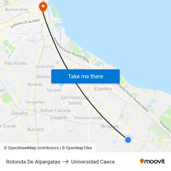 Rotonda De Alpargatas to Universidad Caece map