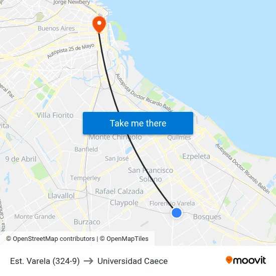 Est. Varela (324-9) to Universidad Caece map