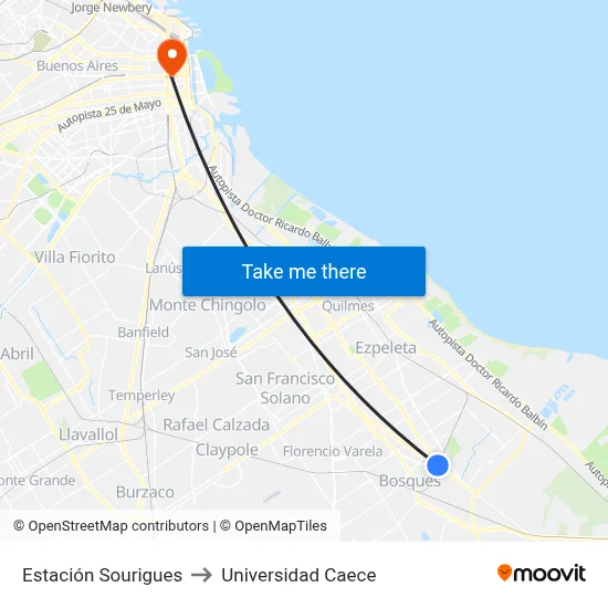 Estación Sourigues to Universidad Caece map