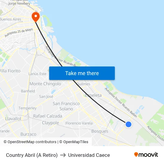 Country Abril (A Retiro) to Universidad Caece map
