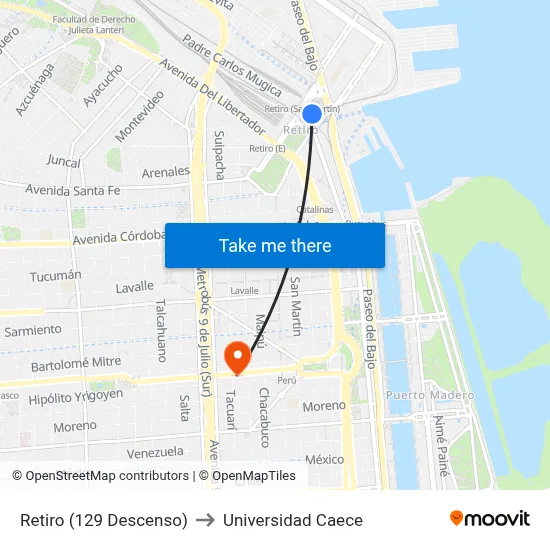Retiro (129 Descenso) to Universidad Caece map