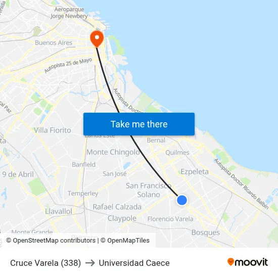 Cruce Varela (338) to Universidad Caece map