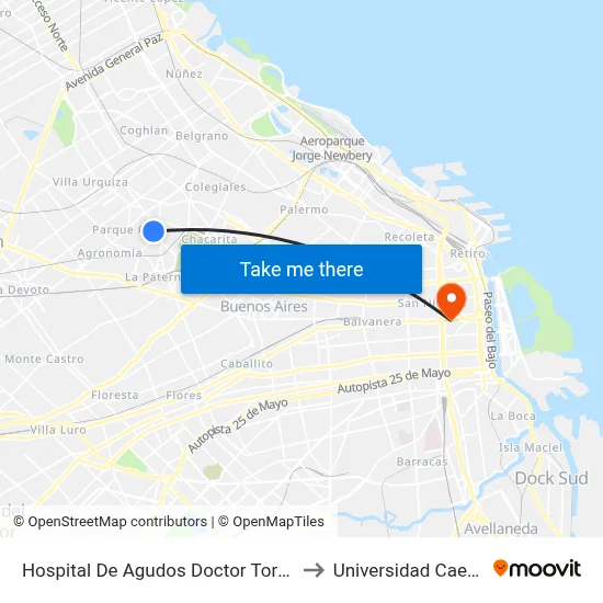 Hospital De Agudos Doctor Tornú to Universidad Caece map
