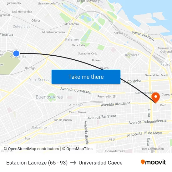 Estación Lacroze (65 - 93) to Universidad Caece map