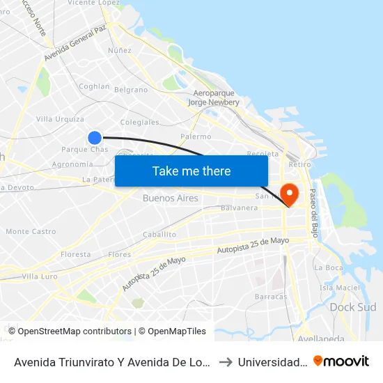 Avenida Triunvirato Y Avenida De Los Incas (71 - 127) to Universidad Caece map