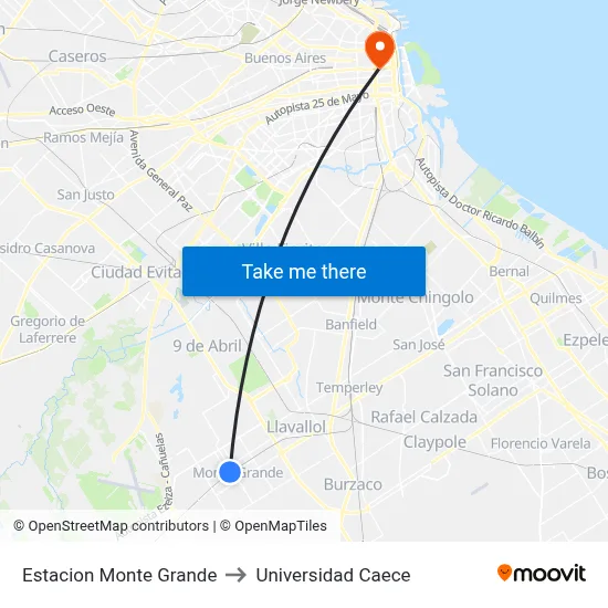 Estacion Monte Grande to Universidad Caece map