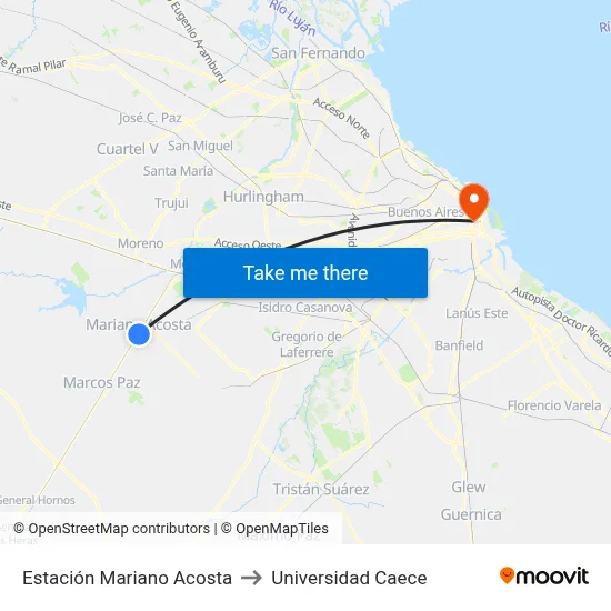 Estación Mariano Acosta to Universidad Caece map