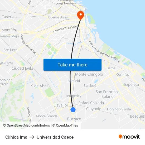 Clínica Ima to Universidad Caece map