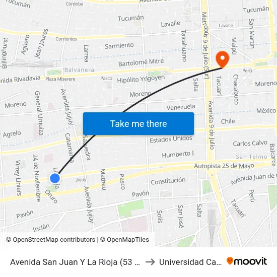 Avenida San Juan Y La Rioja (53 - 126) to Universidad Caece map