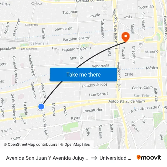 Avenida San Juan Y Avenida Jujuy (53 - 126) to Universidad Caece map